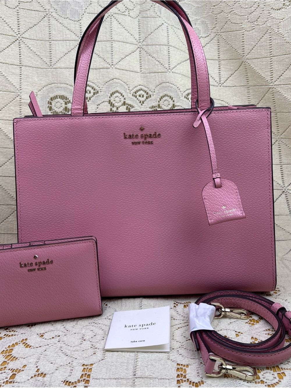 Kate Spade Sam Medium Satchel Crossbody Leather with Matching Wallet Pink